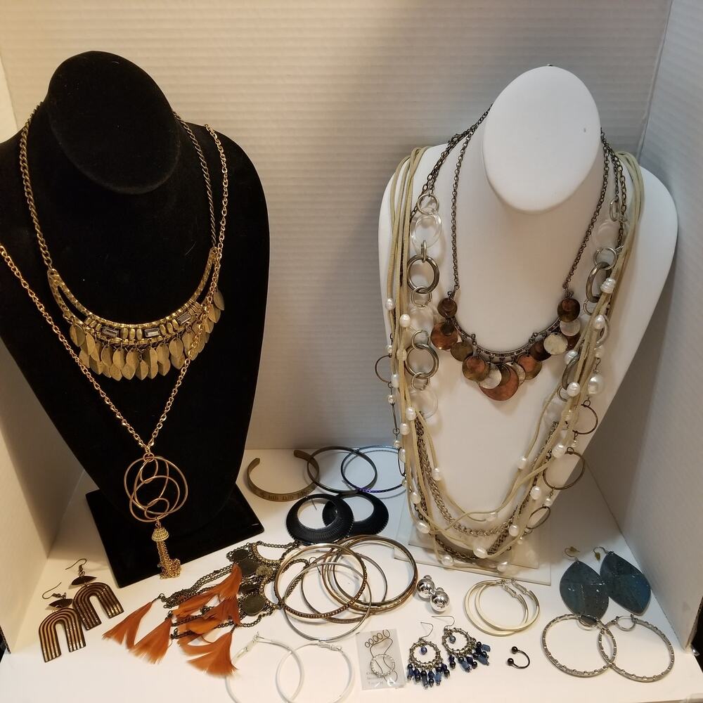 Lot of necklaces bracelets earrings nose ring and toe ring